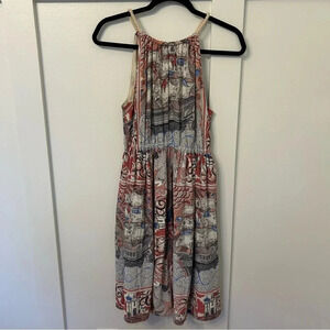 Anthropologie Floreat Silk Midi Dress Halter with Rope Detail Pockes Size S